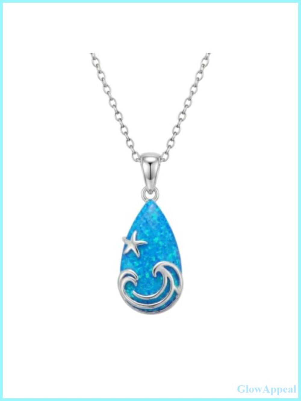 LONAGO Teardrop Necklace 925 Sterling Silver Opal Pendant Ocean Wave Starfish